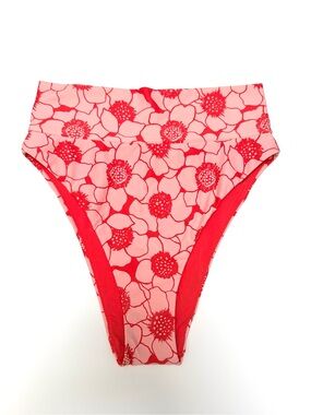 aerie Coral and Light Pink Floral High Cut Cheeky Bikini Bottoms Small